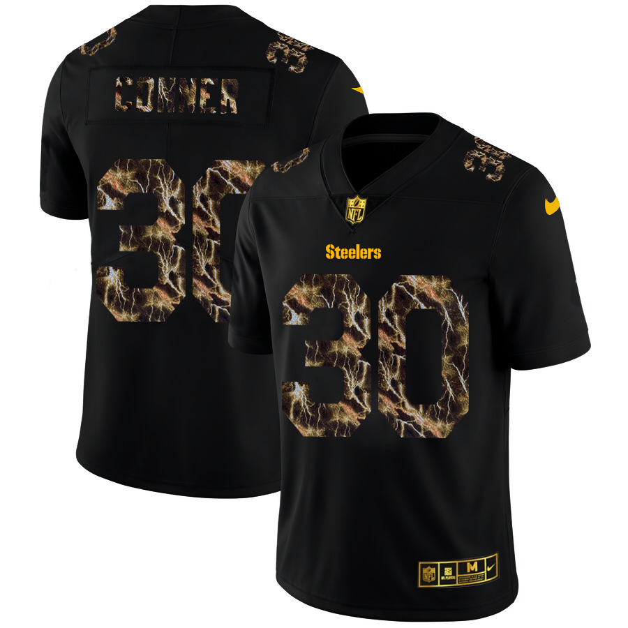 2020 Pittsburgh Steelers 30 James Conner Men Black Nike Flocked Lightning Vapor Limited NFL Jersey